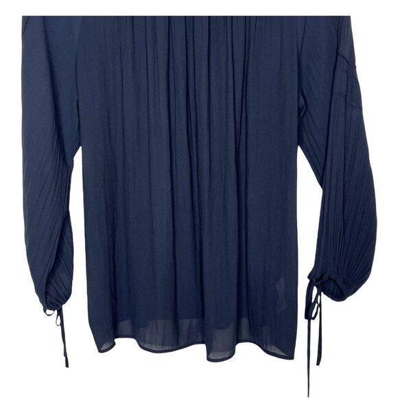 LOFT Navy Blue Blouse Small | Long Sleeve Shirred Peasant Boho Top - Picture 8 of 11